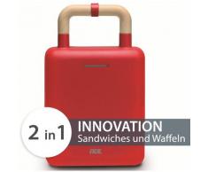 ADE Sandwichmaker KG2138-2, 600 W, 2-in-1, auswechselbare Platten, Sandwichtoaster mit Teflon-Antihaftbeschichtung zum Backen und Toasten, Tragegriff mit Schließvorrichtung, Mattes Finish rot