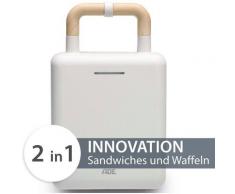 ADE Sandwichmaker KG2138-1, 600 W, 2-in-1, auswechselbare Platten, Sandwichtoaster mit Teflon-Antihaftbeschichtung zum Backen und Toasten, Tragegriff mit Schließvorrichtung, Mattes Finish weiß