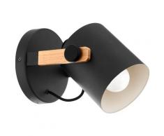 EGLO Wandleuchte »HORNWOOD«, schwarz / Ø17cm / exkl. 1 x E27 (je max. 28W) / Wandlampe - Metall Lampenschirm schwenkbar - Lampe - Wandspot - Nachttischlampe - Schlafzimmerlampe - Holz - Lampe für Schlafzimmer