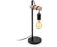B.K.Licht Tischleuchte, Tischlampe 1 flammige Vintage Industrial Design Retro Lampe Stahl Holz Rund E27 ohne Leuchtmittel