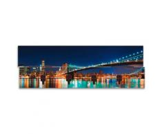 Artland Garderobenpaneel »New York Skyline Brooklyn Bridge«, platzsparende Wandgarderobe aus Holz mit 4 Haken, geeignet für kleinen, schmalen Flur, Flurgarderobe