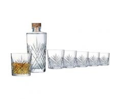 Leonique Whiskyglas »Mirka«, Glas, Whisky-Set (6 Whiskybecher, 1 Karaffe), Schliff-Dekoration, Karaffe mit Holzdeckel, spülmaschinenfest