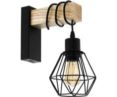 EGLO Wandleuchte »TOWNSHEND 5«, schwarz / L14 x H24,5 x B24 cm / exkl. 1 x E27 (je max. 60W) / Wandlampe - Retro - Vintage - Lampe mit Holz - Schlafzimmerlampe - Nachttischlampe - Bettlampe - Holzleuchte
