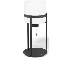 Joop! Tischleuchte »ROUND LIGHTS BLACK«, Tischleuchte mit rundem, gewebtem Textil-Leuchtenschirm in Weiß und eingelassenem Metall-Dekorband in Schwarz