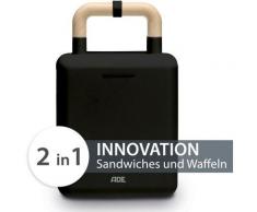 ADE Sandwichmaker KG2138-3, 600 W, 2-in-1, auswechselbare Platten, Sandwichtoaster mit Teflon-Antihaftbeschichtung zum Backen und Toasten, Tragegriff mit Schließvorrichtung, Mattes Finish schwarz