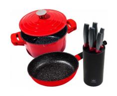 KING Topf-Set »Shine Grey«, Aluminiumguss, (Set, 8-tlg), Induktion, (Schmortopf, Pfanne, Messerblock)