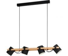 EGLO Hängeleuchte »HORNWOOD«, schwarz / L110 x H110 x B18 cm / exkl. 4 x E27 (je max. 28W) / Deckenlampe - Metall Lampenschirme schwenkbar - Lampe - Pendellampe - Hängelampe - Esstischlampe - Esstisch - Holz - Wohnzimmerlampe