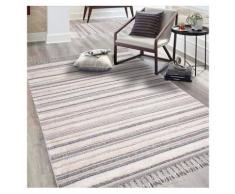 Teppich »Valencia 807«, Carpet City, rechteckig, Höhe 20 mm, Boho-Stil, Gestreift, 3D-Effekt, mit Fransen, Sisal, ideal für Wohnzimmer & Schlafzimmer