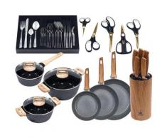 KING Topf-Set »Essential 21«, Aluminiumguss, (Set, 51-tlg., 1 Stieltopf mit Glasdeckel 18cm, 1 Kochtopf mit Glasdeckel 20cm, 1 Kochtopf mit Glasdeckel 24cm,1 Kochmesser 20cm, 1 Brotmesser 20cm, 1 Universalmesser 12.5cm, 1 Ausbeinmesser 20cm, 1...