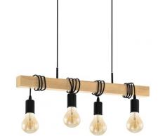 EGLO Pendelleuchte »TOWNSHEND«, schwarz, braun / L70 x H110 x B10,5 cm / exkl. 4 x E27 (je max. 60W) / Deckenlampe - Vintage - Retro - Design - Lampe - Pendellampe - Hängelampe - Esstischlampe - Esstisch - Wohnzimmerlampe - Holzleuchte