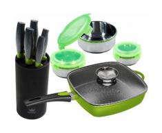 KING Pfannen-Set »Square«, Aluminiumguss (Set, 10-tlg), abnehmbarer Griff, (1 Eckpfanne, 1 Messerblock, 5 Kochmesser, 3-tlg. Dosen-Set