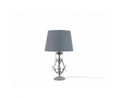 Tischlampe Grau Eisen 52 cm Stoffschirm Kristall Kronleuchter-Optik langes Kabel mit Schalter Kerzenleuchterform Glamourös