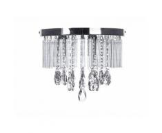 Deckenleuchte Silber Metall rund mit Kristallen Transparent Acrylglas 3-flammig Glamour Look Wohnzimmer Salon Esszimmer Esstisch Flur