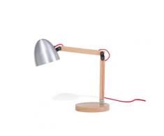 Büroleuchte Silber Holzgestell und Schirm verstellbar mit Schalter langes Kabel Industrie Look