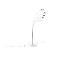 Stehlampe Silber Metall 210 cm 5-flammig Marmorfuß verstellbare Schirme langes Kabel mit Schalter Bogenlampe Industrie Look