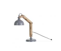 Büroleuchte Grau Metall und Holz 53 cm Arm und Schirm verstellbar Kabel mit Schalter Industrie Look