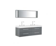 Badmöbel Grau MDF Platte Acryl Glas 48 x 140 x 47 cm Modern Elegant Praktisch Multifunktional 2 Große Waschbecken Badezimmer