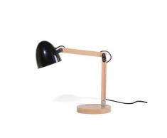 Büroleuchte Schwarz Holzgestell und Schirm verstellbar mit Schalter langes Kabel Industrie Look
