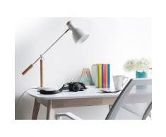 Büroleuchte Weiß Metall und Holz 50 cm Arm und Schirm verstellbar Kabel mit Schalter Industrie Look