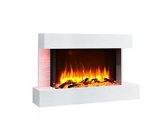 RICHEN Elektrokamin Aidan - Elektrischer Wandkamin mit Heizung, LED-Beleuchtung, 3D-Flammeneffekt & Fernbedienung - Weiß
