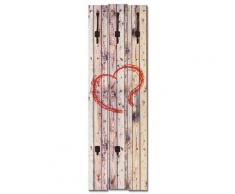 ARTlland Wandgarderobe Holz Design mit 5 Haken Garderobe mit Motiv Vintage Hintergrund Holzwand mit Herz Größe: 45x140 cm