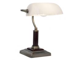 BRILLIANT BANKIR Tischleuchte 33,5 cm Glas / Metall / Holz Messing antik, 92679/31