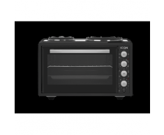 ICQN 42 Liter Minibackofen mit Kochplatten | 3800 W | Umluft | Pizza-Ofen | Doppelverglasung | Drehspieß | inkl. Backblech Set | Elektrischer Mini