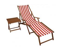 Gartenliege rot-weiß Fußteil Beistelltisch Deckchair Holz Buche Liegestuhl Relaxliege 10-314FT