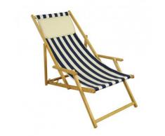 Klappstuhl blau-weiß Strandstuhl Gartenliege Sonnenliege Kissen hell Buche natur 10-317 N KH