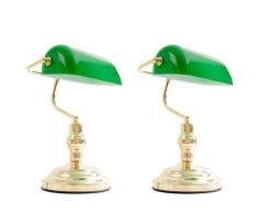 2er Set Nostalgie Antik Retro Bankerlampe Schreibtischlampe Tisch Leuchte Antique grün