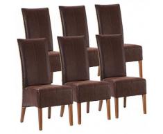 Rattanstühle 6er Set Esszimmer Stühle 6 Stück Polsterstühle Antonio braun Polster Wildleder-Optik
