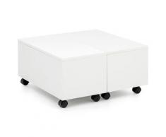 WERAN Couchtisch Weiß Holz Wohnzimmertisch Tisch Klein Tischchen Quadratisch mit Rollen
