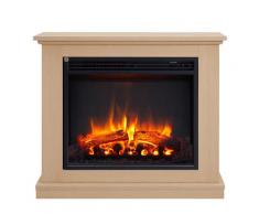 CrownFlame Elektrokamin Phanos - Elektrischer Kamin Mit Heizung, LED-Beleuchtung, 3D-Flammeneffekt & Fernbedienung - Standkamin - Hellbraun