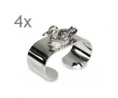 4er Set Serviettenringe Ente, edel versilbert, Länge 5 cm