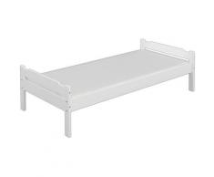 Einzelbett Kiefer weiß 90x200 Jugendbett Massivholz-Bettgestell Matratze Rollrost 60.31-09WM
