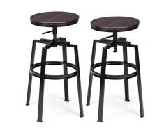2er Set Barhockerindustrial, Tresenhocker, drehbar, Küchenhocker Arbeitshocker Hocker, Metall+Holz, rund, 40x40x67-75cm höhenverstellbar