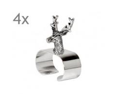 4er Set Serviettenringe Hirsch, edel versilbert, Länge 5 cm