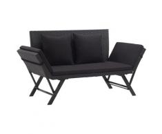 vidaXL Gartenbank mit Auflagen 176 cm Schwarz Poly Rattan
