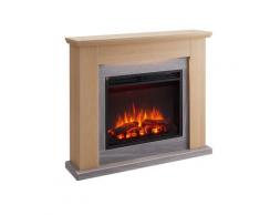 CrownFlame Elektrokamin Hektor - Elektrischer Kamin Mit Heizung, LED-Beleuchtung, 3D-Flammeneffekt & Fernbedienung - Standkamin - Hellbraun