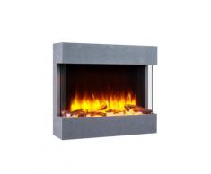 RICHEN Elektrokamin Alva - Elektrischer Wandkamin mit Heizung, LED-Beleuchtung, 3D-Flammeneffekt & Fernbedienung - Grau