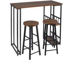 UAC Bartisch-Set mit 2 Barhockern 3-teiliges Tischset Barstuhl Bartheke Tresentisch mit 2 Ablagefläche, Metallgestell, dunkelbuche, Industriestil
