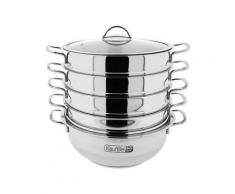 BEM Dampfkocher: 6-tlg Set aus Edelstahl, 26 cm, Russische Mantovarka mit Dampfeinsatz, Dampfkochtopf, Mantykocher auch für Induktionsherd
