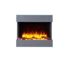 RICHEN Elektrokamin Alva mit Glasplatte - Elektrischer Wandkamin Mit Heizung, LED-Beleuchtung, 3D-Flammeneffekt & Fernbedienung - Grau