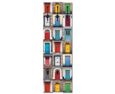 ARTlland Wandgarderobe Holz Design mit 5 Haken Garderobe mit Motiv Fotocollage von 32 bunten Haustüren Größe: 45x140 cm