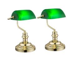 2er Set Nostalgie Antik Retro Tisch Lampe Banker Leuchte Schreibtischlampe grün