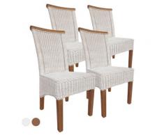 Esszimmer-Stühle Set Rattanstühle Perth 4 Stück weiß Sitzkissen Leinen weiß ohne Sitzkissen