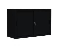 Schiebetürenschrank Schiebetüren Büro Aktenschrank Sideboard aus Stahl Schwarz 750 x 1200 x 450 mm (Höhe x Breite x Tiefe) 550129