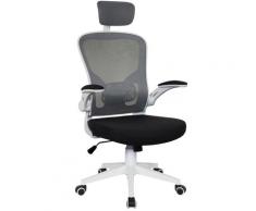 Bürostuhl Ergonomisch Drehstuhl Schreibtischstuhl Mesh Netzstoff office Stuhl Weiß / Grau mit Kopfstütze