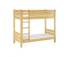 Etagenbett in Überlänge 100x220 Stockbett stabil mit Matratzen Kiefer natur 60.16-10-220M