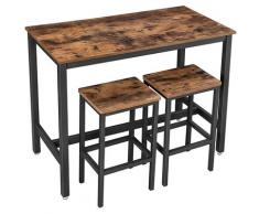 UAC Bartisch-Set mit 2 Barhockern, Essgruppe, 3-teiliges,1,2 x 0.6 x 0.9 m Bartheke, Metallgestell, Industrie-Design, vintagebraun-schwarz